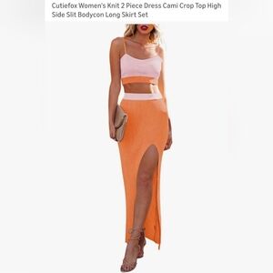 Women's Cruisewear Orange Knit Crop Top With High Slit Skirt NEW Size Small